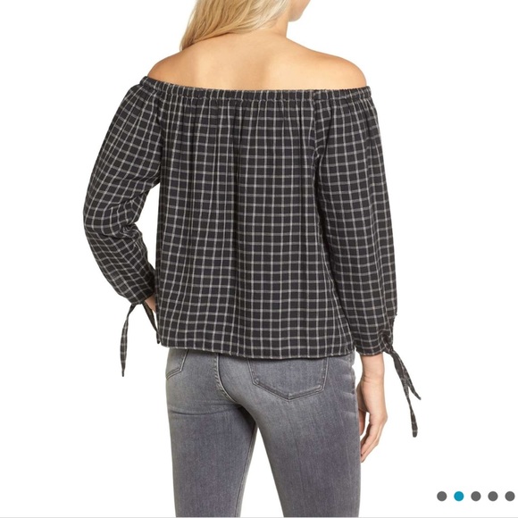 Madewell plaid off the shoulder top tie wrists - Picture 6 of 8